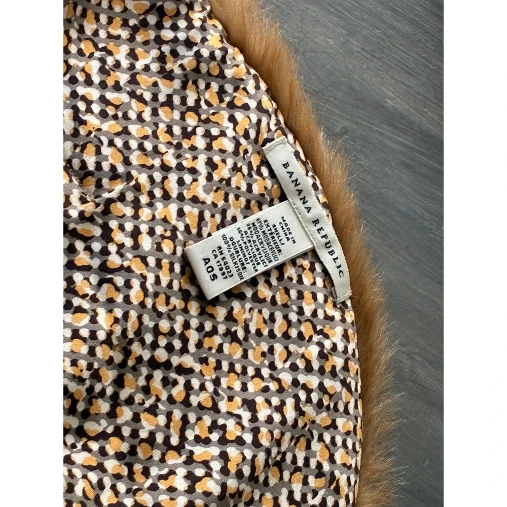 Banana Republic Faux Fur Stole Cognac Brown Animal Print Silk Lining Scarf